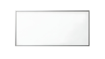 Blank white rectangular magnetic dry erase board with thin silver aluminum frame on a solid for presentations