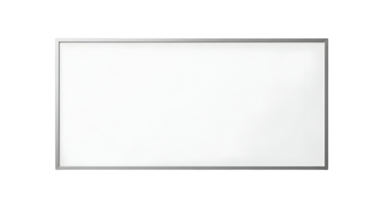 Blank white rectangular magnetic dry erase board with thin silver aluminum frame on a solid for presentations