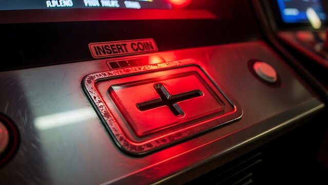 Closeup of Coin Slot Machine Insert Coin Button