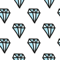 Cute seamless pattern with doodle diamonds on white background.