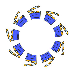 Cute round frame with doodle open clapperboards isolated on white background.