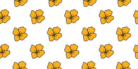 Cute seamless pattern with California poppy flowers on white background.