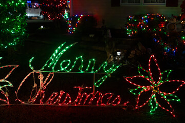 Lights saying Merry Christmas.