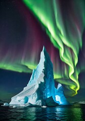 Iceberg Carved Into Luminous Cathedral Floating Under Polar Aurora
