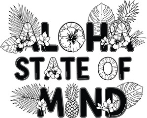 Aloha State Of Mind Tropical Vector Typography With Hibiscus © MdFuyad