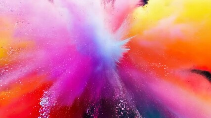 3D illustrative drawing of multicolored powder explosion on dark background