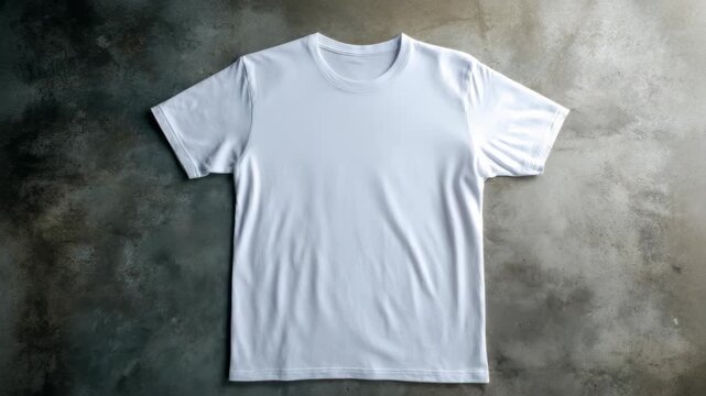 Blank white t-shirt displayed flat, realistic photography style, on a concrete background. Concept for apparel mockup, branding or design