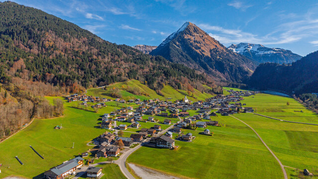 The village of Schoppernau, Bregenzer Wald Region, State of Vorarlberg, Austria