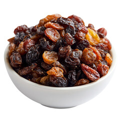 Png of bowl full of mixed raisins isolated on transparent background, a healthy and delicious dried fruit snack option