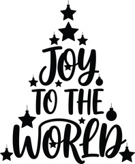 Joy To The World Christmas Tree Vector Typography With Stars