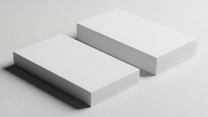 Fototapeta premium Two stacks of blank white business cards for branding presentation mockup on a light gray surface