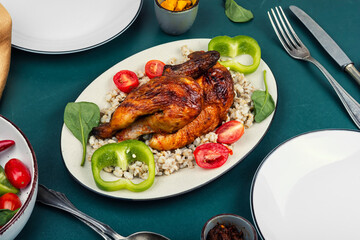 Delicious food, grilled chicken.