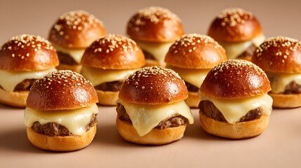Mini Sliders with Melted Cheese and Soft Sesame Seed Buns