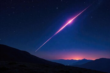 A breathtaking view of a shooting star streaking across the inky black night sky, leaving a luminous trail of light Perfect for astronomy, space, and celestial themes , beautiful, space