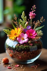 Dried Flower Potpourri in Glass Bowl Charming Home Decor Arrangement with Lavender Fragrance