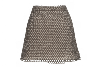 Beige dotted a-line mini skirt with textured pattern, simple elegant women's casual fashion apparel, transparent background