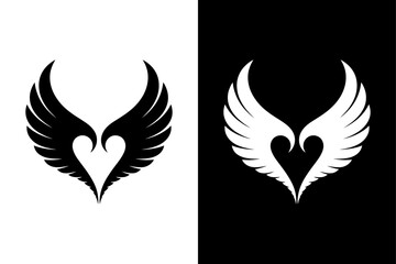 Winged Heart Vector Icon. Clean Minimal Silhouette Artwork on White Background