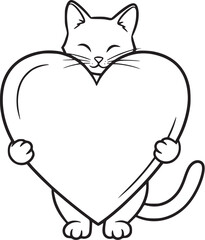 Sleeping Cat on Cute Heart &ndash; Adorable Hand-Drawn Vector Illustration