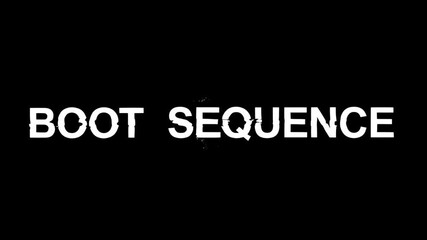 Animated boot sequence title with a digital glitch and distortion effect. System startup text for a computer screen or futuristic user interface with a technology theme