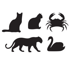Black silhouette cat and dog vector illustration set for pet animal design icon