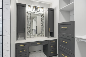 Fototapeta premium Bathroom with a vanity and a mirror