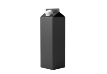 a pristine, tall, rectangular, matte black aseptic carton mockup featuring a white screw cap, isolated on a pure seamless high-key white studio background. concept for minimalist commercial packaging