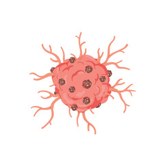 illustration of cancer cells and details in flat style, tumor a disease of abnormal growth of flesh