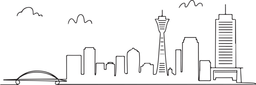 Continuous Line Art of Osaka Skyline with Umeda Sky Building Minimal Outline Illustration
