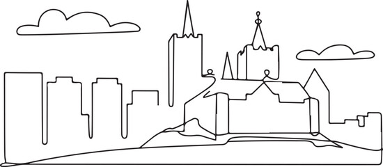 Continuous Line Art of Oslo Skyline with Akershus Fortress Minimal Outline Illustration
