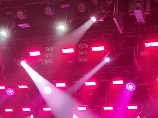 Spotlights and lighting equipment for the theater. Multi-colored lights