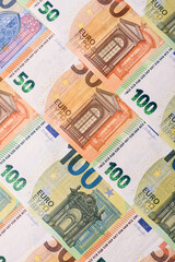 Euro, European currency cash banknotes for business. Euro banknotes