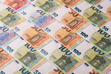 Euro, European currency cash banknotes for business. Euro banknotes