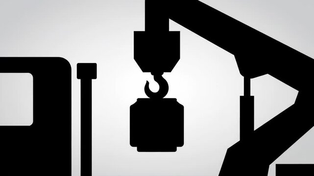 Silhouette of a Tow Truck with Crane Lifting Heavy Object.