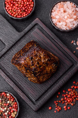 Grilled or barbecued beef steak, a fillet of meat cooked for dinner. Beef steak
