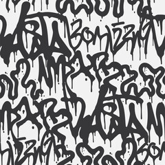 Bold vector graffiti seamless pattern with abstract tags