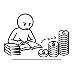  Learning Before Earning Books - Money Transition Stickman Figures Vector Design