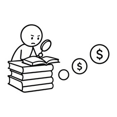  Learning Before Earning Books - Money Transition Stickman Figures Vector Design