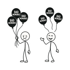 Letting Go Balloons With Bad Memories Stickman Figures Vector Design