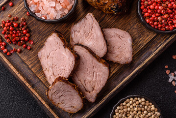 Grilled or barbecued beef steak, a fillet of meat cooked for dinner. Beef steak