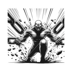 Mid-action &ndash; Powerful Breakthrough Stickman Figures Vector Design