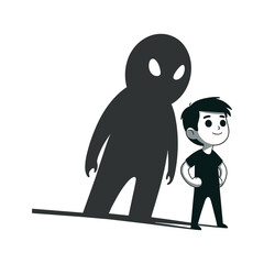Overcoming Fear (Shadow Monster Disappears) Stickman Figures Vector Design