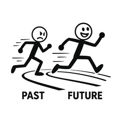 Overtaking The Past – Confident Stickman Figures Vector Design