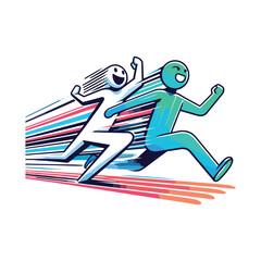 Overtaking The Past &ndash; Confident Stickman Figures Vector Design