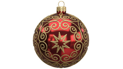 Luxurious deep red Christmas ornament featuring intricate gold glitter scrollwork and a central eightpointed star design on black