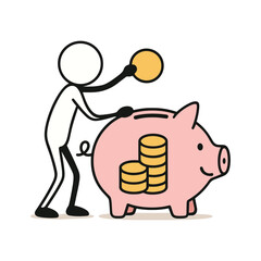 Piggy Bank Filling With Coins Slowly Stickman Figures Vector Design