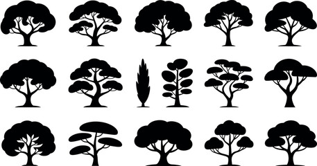 Collection of Tree Silhouettes in Various Shapes and Styles