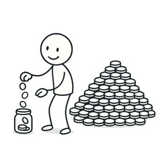 Saving A Little Every Day - Mountain Of Savings Stickman Figures Vector Design