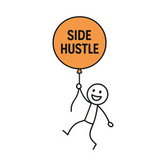 Side-hustle Balloon Lifting Them Up Stickman Figures Vector Design