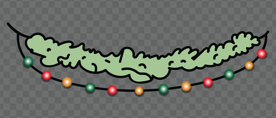 Christmas Garland with Colorful String Lights &ndash; Festive Holiday Illustration