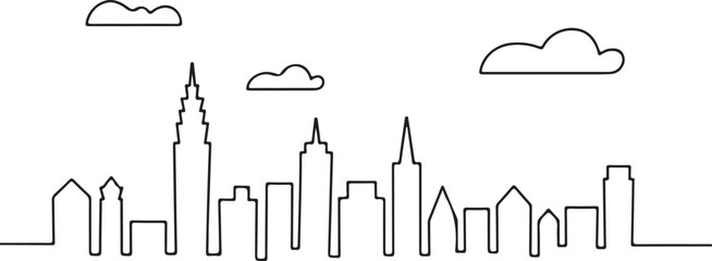 Continuous Line Art Skyline as Straight Line Rooftop Pattern in Minimal Contour Outline Style